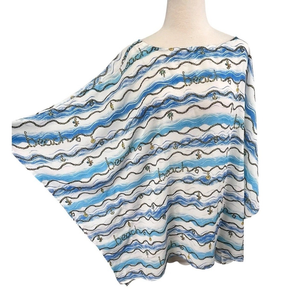 Quacker Factory Poncho Butterfly Top XL Charmed I'm Shore Beach Coverup Nautical
